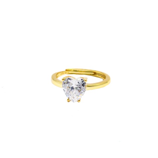 Anello regolabile con cuore pietra nuda bianca placcato oro giallo argento 925