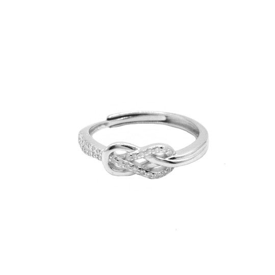 Anello regolabile nodo centrale a pavé di zirconi bianchi placcato oro bianco in argento 925