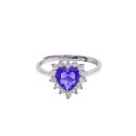 Anello regolabile con cuore di zircone blu in cornice di zirconi bianchi placcato oro bianco in argento 925