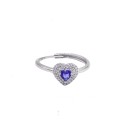 Anello regolabile con cuore di zircone blu in cornice a doppio filo di zirconi bianchi placcato oro bianco in argento 925