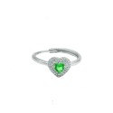 Anello regolabile con cuore di zircone verde in cornice a doppio filo di zirconi bianchi placcato oro bianco in argento 925