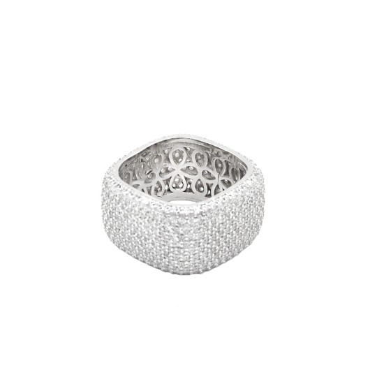 Anello fascia quadrata con zirconi bianchi placcato oro bianco in argento 925 (Misura 10)