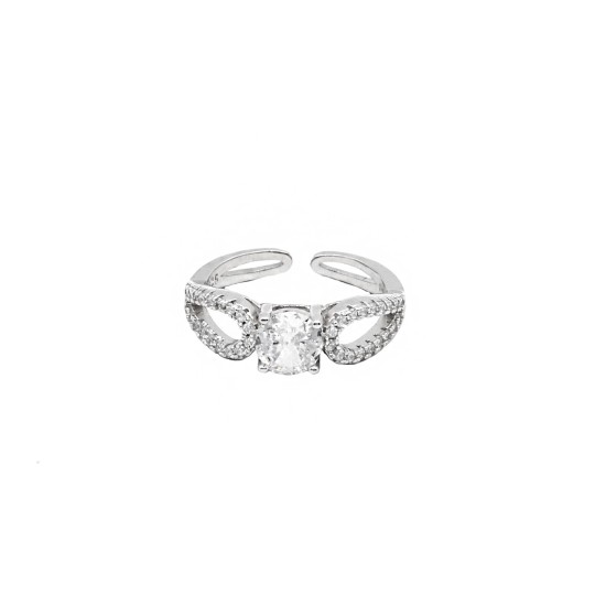 Anello a filo regolabile con nodo centrale placcato oro bianco in argento 925