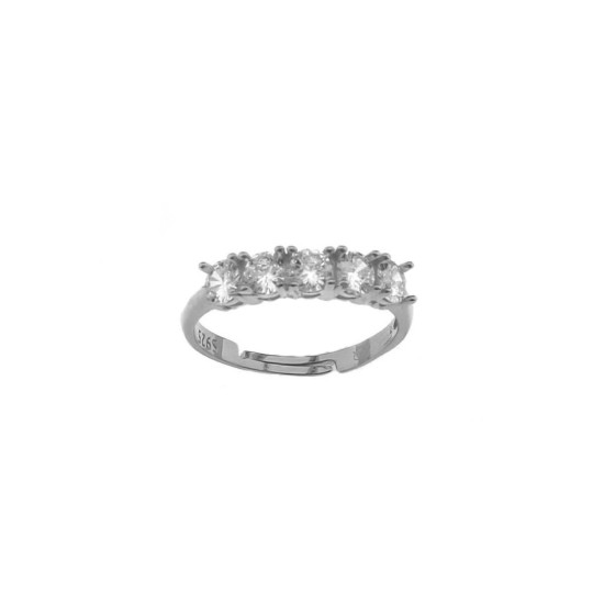 Anello regolabile con 5 zirconi bianchi da 3 mm placcato oro bianco in argento 925
