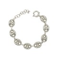 Bracciale maglia marina bombata con chiusura ad anello a molla placcato oro bianco in argento 925