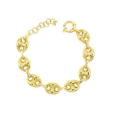 Bracciale maglia marina bombata con chiusura ad anello a molla placcato oro giallo in argento 925