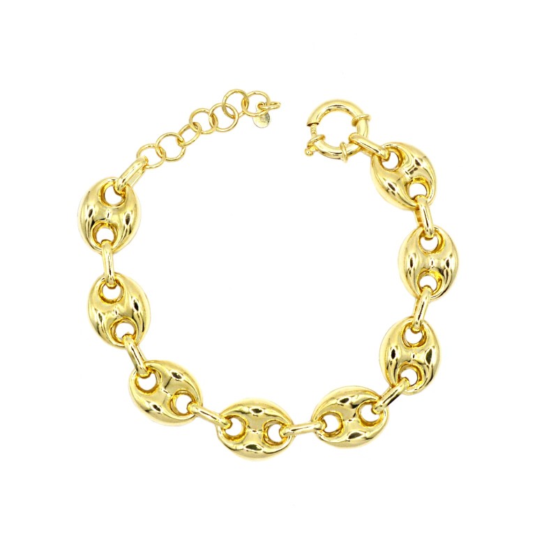 Bracciale maglia marina bombata con chiusura ad anello a molla placcato oro giallo in argento 925