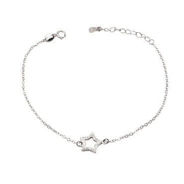 Bracciale placcato oro bianco maglia forzatina con centrale semizirconato bianco sagoma stella in argento 925