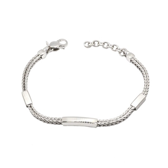 Bracciale maglia spiga con targhe satinate e lucide placcato oro bianco in argento 925