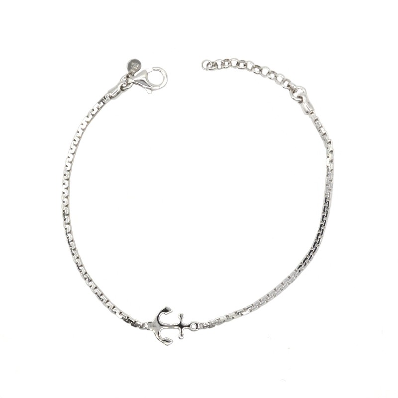 Bracciale maglia quadrata con ancora liscia placcato oro bianco in argento 925
