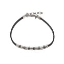 Bracciale laccio in cuoio nero con pepite martellate placcata oro bianco in argento 925