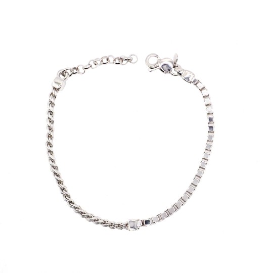 Bracciale maglia corda e maglia quadrata con pepita centrale placcato oro bianco in argento 925