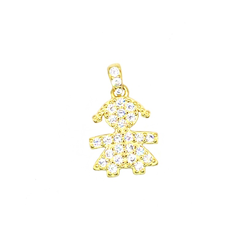Ciondolo bimba zirconato bianco con contromaglia zirconata bianca placcato oro giallo in argento 925