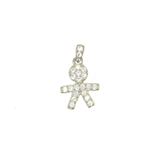 Ciondolo bimbo zirconato bianco con contromaglia zirconata bianca placcato oro bianco in argento 925