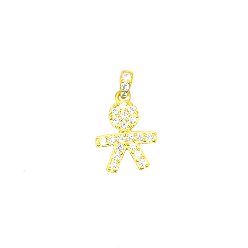 Ciondolo bimbo zirconato bianco con contromaglia zirconata bianca placcato oro giallo in argento 925