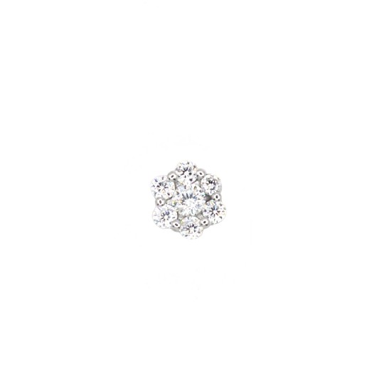 Ciondolo fiore passante zirconato bianco con punto luce centrale da 3,5 mm placcato oro bianco in argento 925