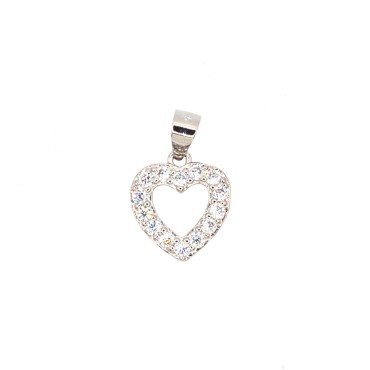 Ciondolo sagoma cuore zirconato bianco placcato oro bianco in argento 925