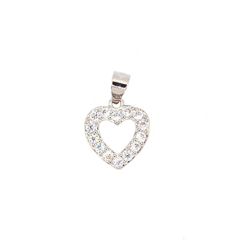copy of White gold plated white zircon heart shaped pendant in 925 silver