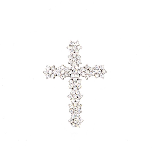 Ciondolo croce con zirconi neri a 4 griffe placcato oro bianco in argento 925