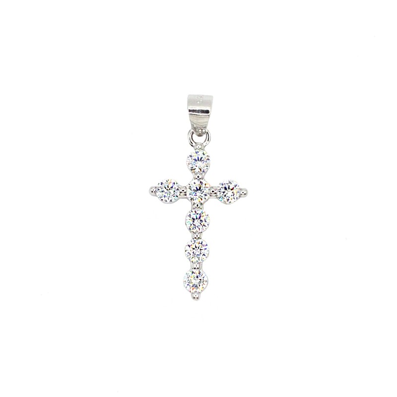 Ciondolo croce con zirconi neri a 4 griffe placcato oro bianco in argento 925