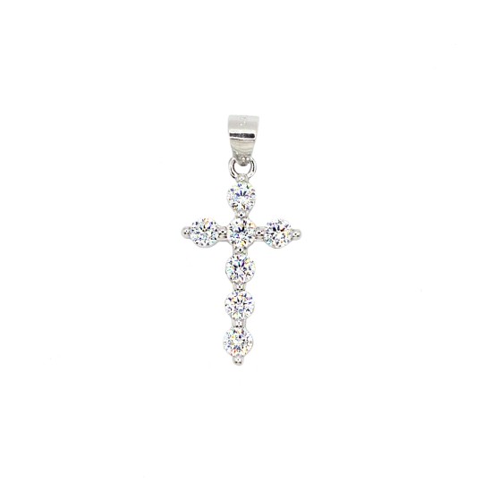 Ciondolo croce con zirconi neri a 4 griffe placcato oro bianco in argento 925