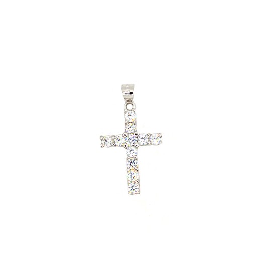 Ciondolo croce con zirconi neri a 4 griffe placcato oro bianco in argento 925