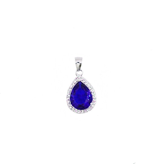 Ciondolo con zircone a goccia blu in cornice di zirconi bianchi placcato oro bianco in argento925