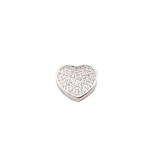 Ciondolo a cuore zirconato bianco e bianco con contromaglia passante placcato oro bianco in argento 925