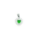 Ciondolo con zircone a cuore verde in doppia cornice di zirconi bianchi placcato oro bianco in argento925