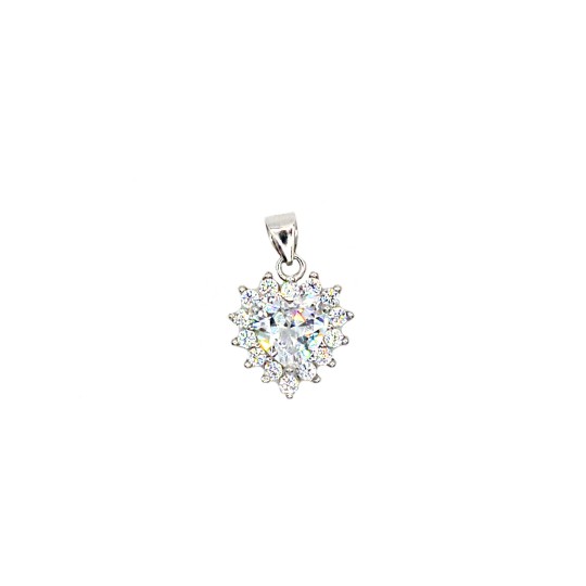 Ciondolo con zircone a cuore bianco in cornice di zirconi bianchi placcato oro bianco in argento925