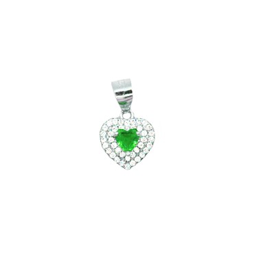 Ciondolo con zircone a cuore verde in doppia cornice di zirconi bianchi placcato oro bianco in argento925