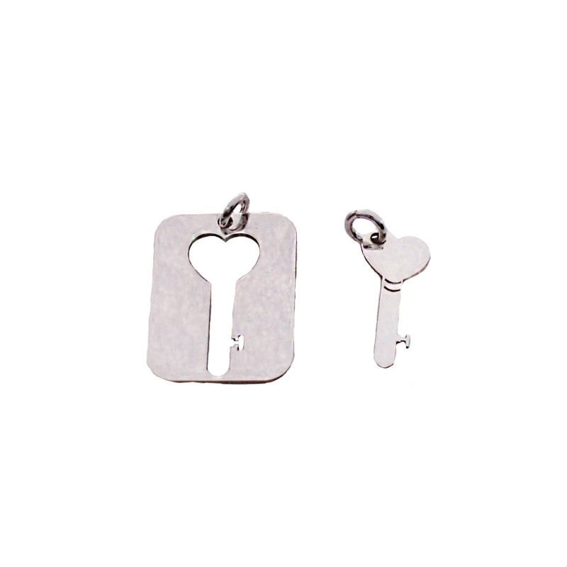 Ciondoli targa e chiave placcato oro banco in argento 925 (possibilità di incisione)