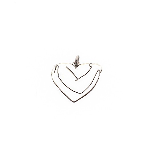 Ciondolo cuore con abbraccio placcato oro bianco in argento 925
