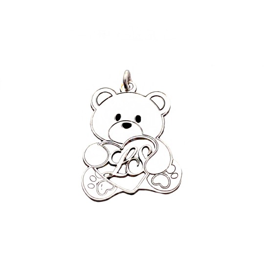 Ciondolo orsacchiotto con lettere personalizzate placcato oro bianco in argento 925