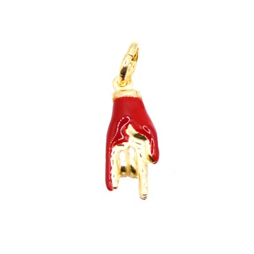 Ciondolo mano con corna placcato oro giallo e smaltato in argento 925