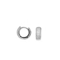 Orecchini a cerchio con chiusura a scattino semi zirconato bianco bombato placcato oro bianco in argento 925