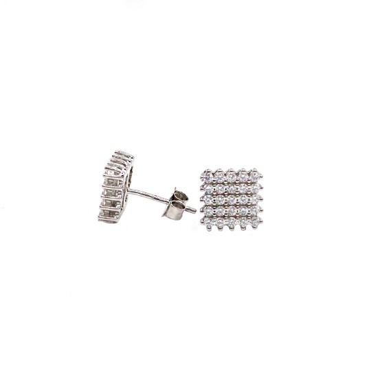 Orecchini al lobo quadrato zirconato bianco placcati oro bianco in argento 925