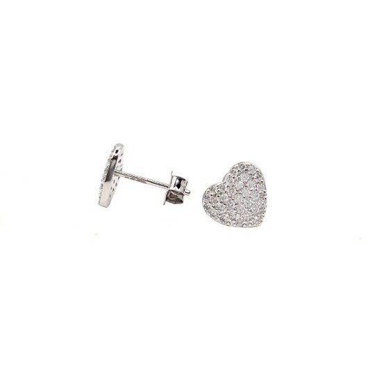 Orecchini a lobo cuore zirconato bianco placcati oro bianco in argento 925