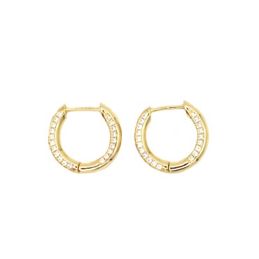 Hoop earrings with external zirconia snap closure and internal domed white gold plated in 925 silver