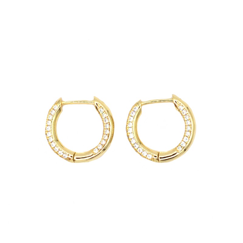 Hoop earrings with external zirconia snap closure and internal domed white gold plated in 925 silver