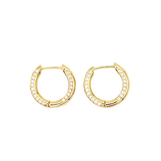 Orecchini a cerchio con chiusura a scattino zirconato esterno e interno bianco bombato placcato oro giallo in argento 925
