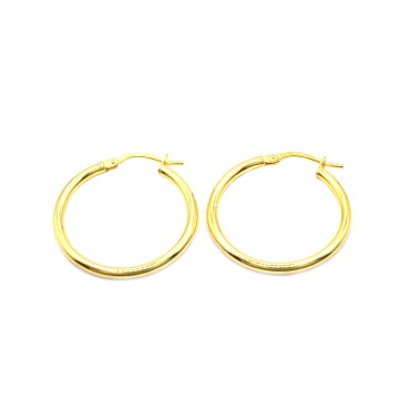 Popcorn tubular hoop earrings ø 55 mm with bridge closure yellow gold plated in 925 silver