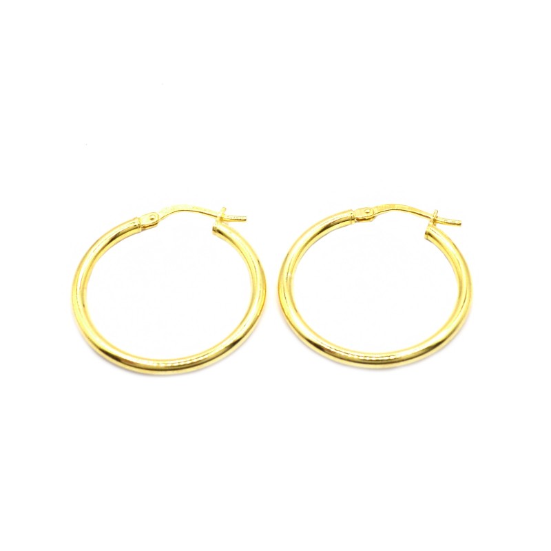 Popcorn tubular hoop earrings ø 55 mm with bridge closure yellow gold plated in 925 silver