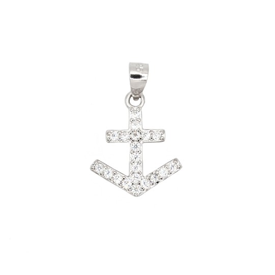 Ciondolo ancora zirconata bianca placcato oro bianco in argento 925