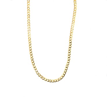 Yellow gold plated 4 mm flat curb link necklace in 925 silver