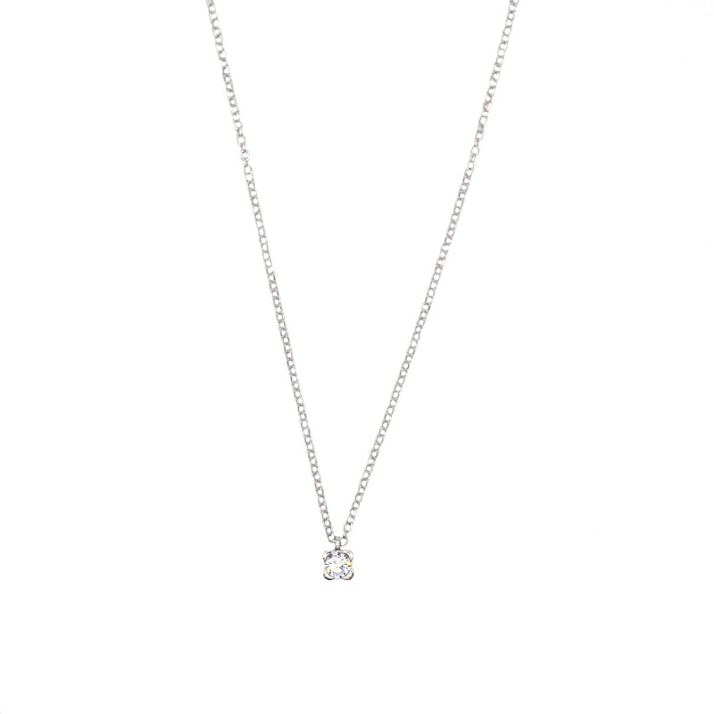 Collana maglia rollo con punto luce 4 griffe tonde placcata oro bianco in argento 925