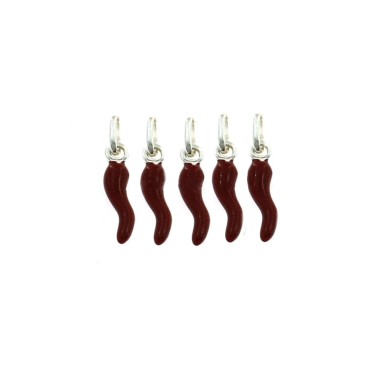Red enamelled horn pendants 4x13 mm in 925 silver (5 pcs.)