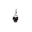 Sacred heart pendant paired engraved and enameled black white gold plated in 925 silver