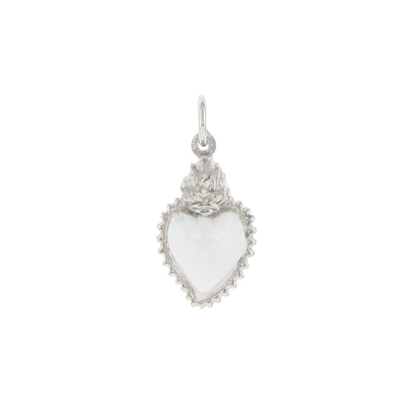 Sacred heart pendant paired engraved and enameled white gold plated in 925 silver