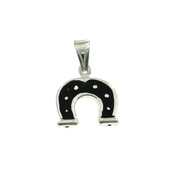 Horseshoe pendant coupled with black enamel in white 925 silver